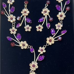 Danbury Mint Mulberry Blooms Crystal Necklace & Earrings Silver Plated New